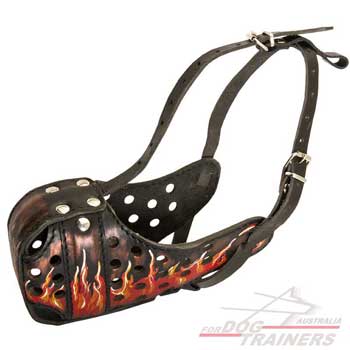 Painted leather muzzle for attack training