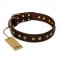 "Fashion Studs" FDT Artisan Decorated Leather dog Collar with Old Bronze-Plated Steel Hardware