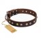 "Rare Flower" FDT Artisan Brown Leather dog Collar Adorned with Old-look Hemisphere Studs