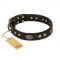 "Perfect Tracery" FDT Artisan Black Leather dog Collar with Old Bronze Look Plates and Circles