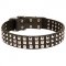 3 Rows Nickel Pyramids Leather Dog Collar