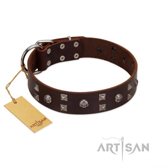 "Brown Shadow" Designer Handmade FDT Artisan Brown Leather dog Collar