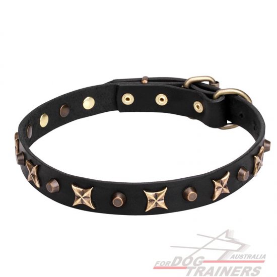 Leather Collar with Stars and Pyramids - 1 inch (25 mm) Wide - Click Image to Close