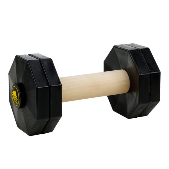 "Schutzhund Champion" Wooden Dog Training Dumbbell with Removable Plastic Weight Plates - 2 1/4 lbs (1 kg)
