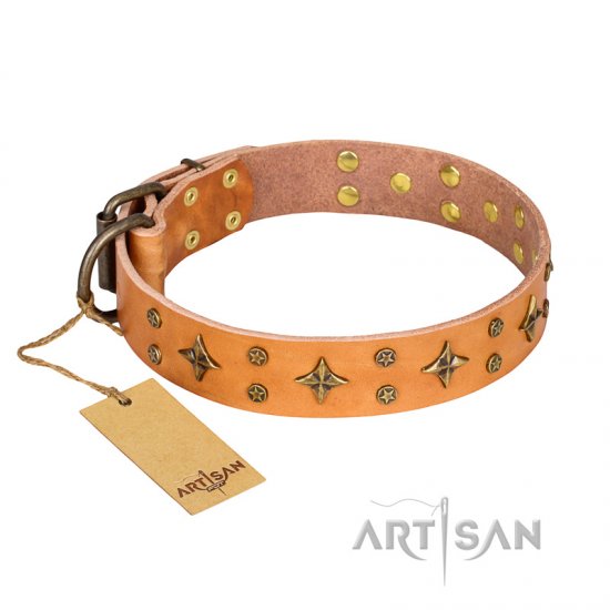 "Top-Flight" FDT Artisan Adorned Tan Leather dog Collar - Click Image to Close
