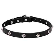 Narrow Leather Dog Collar with Chrome Plated Studs - "Cosmic Stars" - 4/5 inch (20 mm)