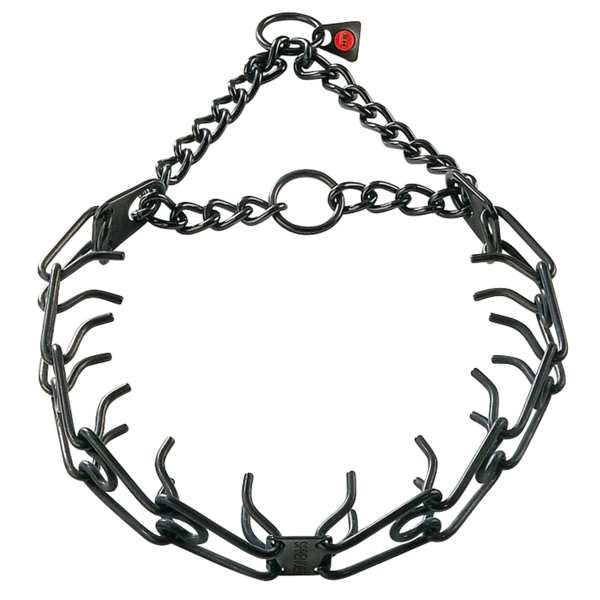 Prong collar of black stainless steel for badly behaved dogs