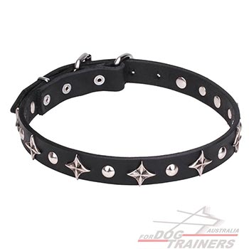 Leather Dog Collar with Chrome Plated Half-Ball Studs