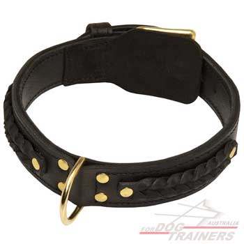 Dog leather collar decorated with braids