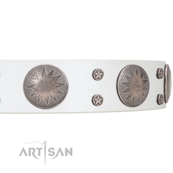 Easy wearing adorned full grain genuine leather collar for your pet
