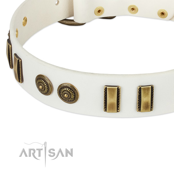 Reliable D-ring on full grain natural leather dog collar for your canine