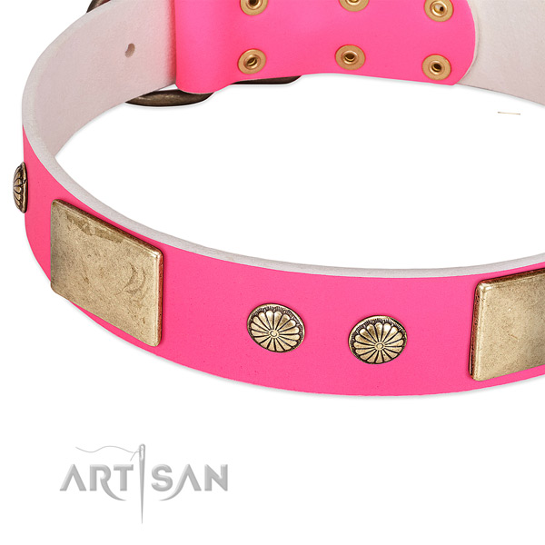 Durable fittings on full grain genuine leather dog collar for your doggie