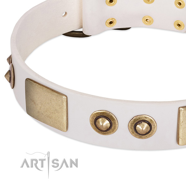 Reliable hardware on full grain leather dog collar for your doggie