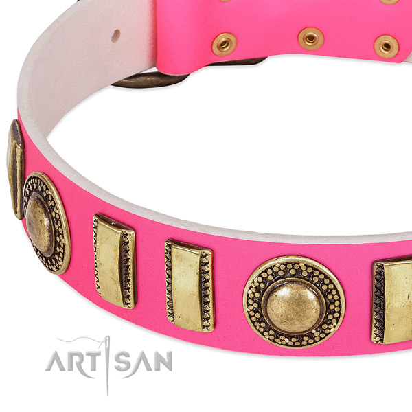 Durable full grain genuine leather dog collar for your handsome four-legged friend