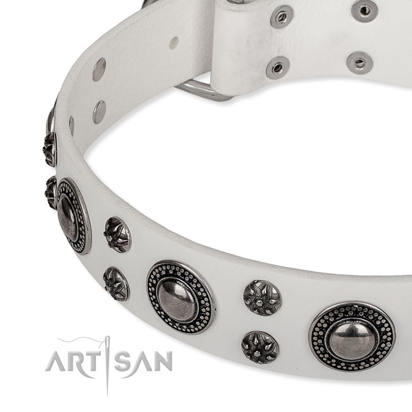Handy use decorated dog collar of top quality genuine leather