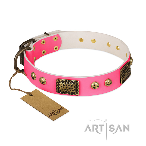 Adjustable full grain leather dog collar for basic training your canine
