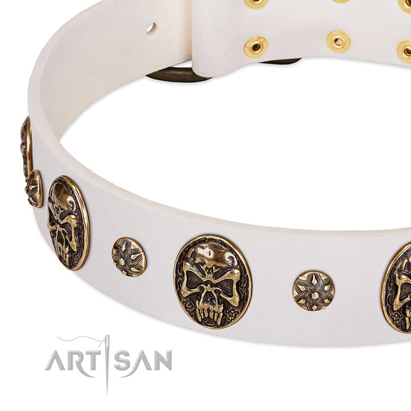 Corrosion resistant hardware on full grain genuine leather dog collar for your doggie