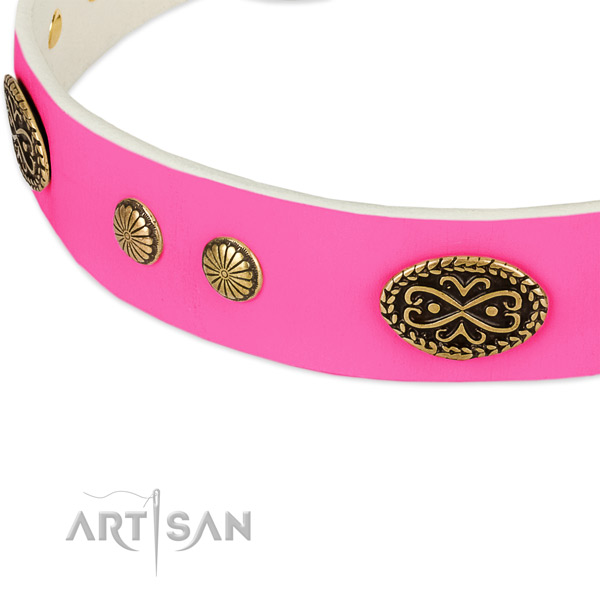 Rust resistant D-ring on full grain natural leather dog collar for your doggie