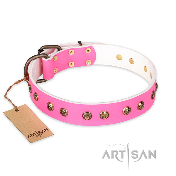 Handmade full grain genuine leather dog collar with rust-proof hardware