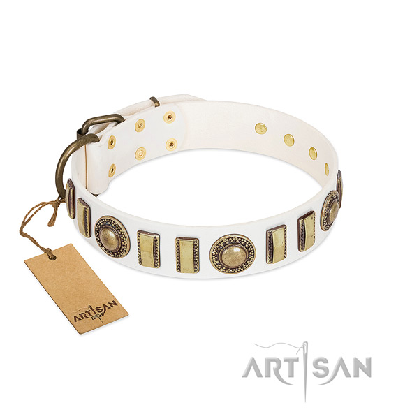 Fine quality full grain genuine leather dog collar with durable D-ring