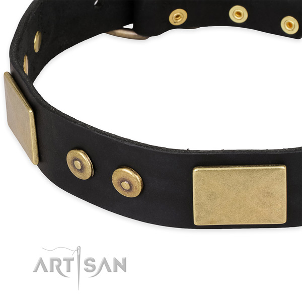 Corrosion resistant hardware on full grain leather dog collar for your canine
