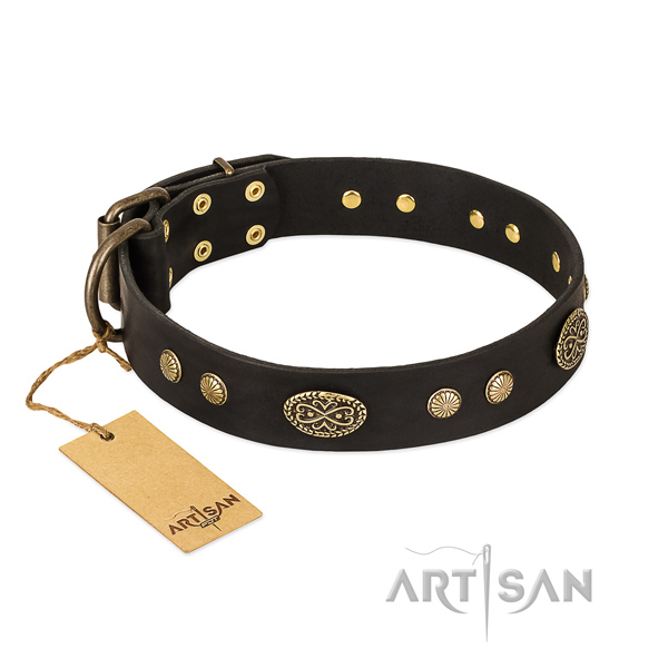 Durable fittings on genuine leather dog collar for your pet
