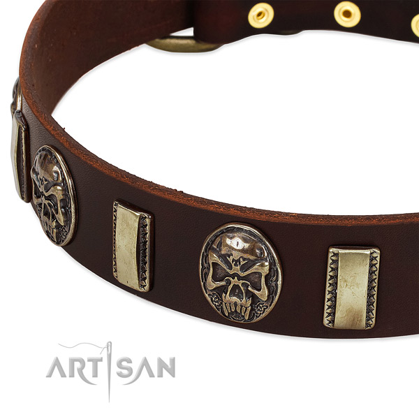Corrosion resistant fittings on natural genuine leather dog collar for your dog