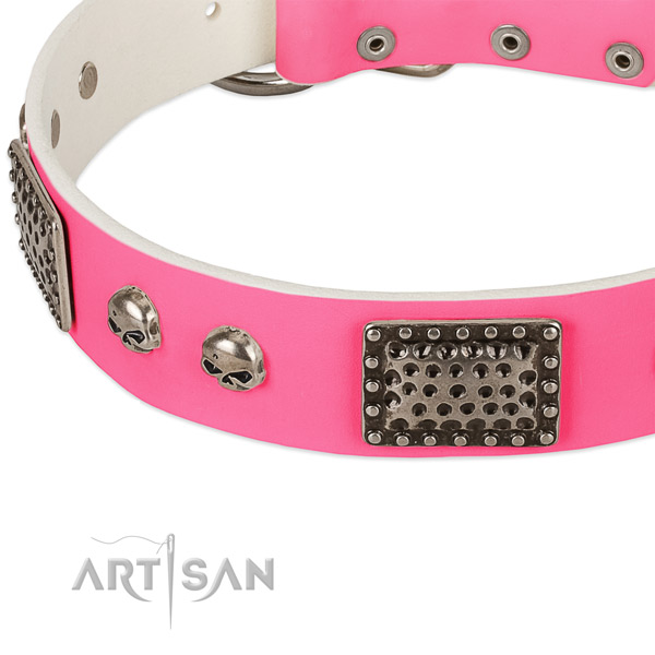Rust-proof D-ring on genuine leather dog collar for your four-legged friend