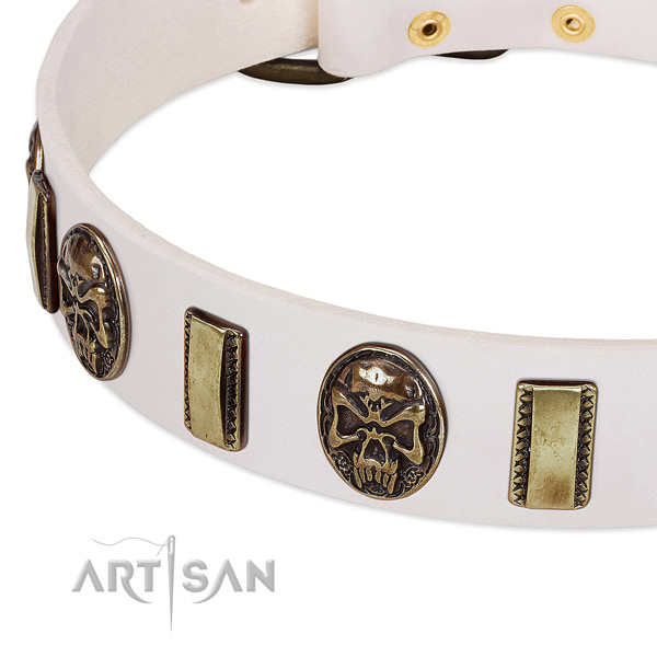 Strong hardware on full grain natural leather dog collar for your doggie