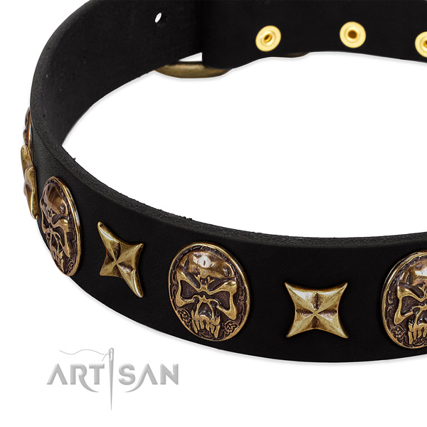 Strong decorations on full grain natural leather dog collar for your doggie