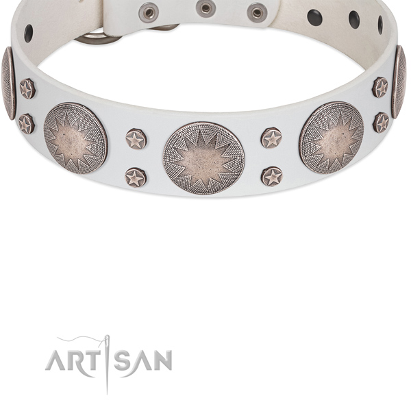 Genuine leather dog collar with amazing decorations