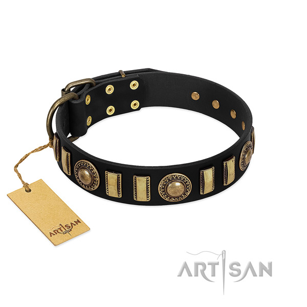 Flexible genuine leather dog collar with corrosion proof D-ring