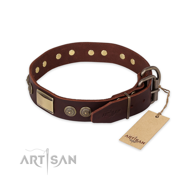 Rust-proof hardware on full grain leather collar for fancy walking your pet