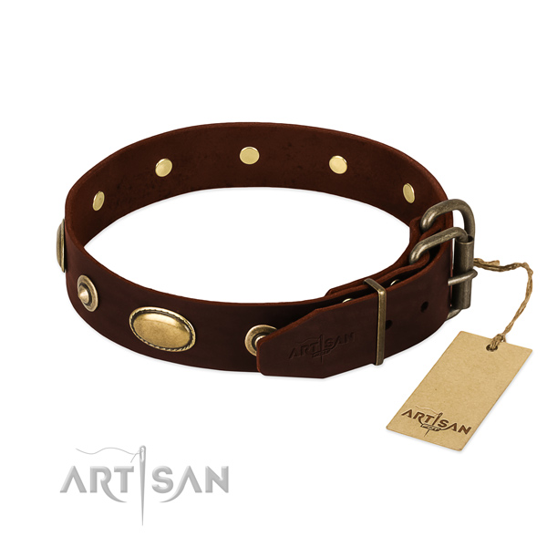 Corrosion resistant fittings on full grain leather dog collar for your doggie
