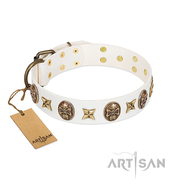 Easy wearing full grain leather dog collar for fancy walking