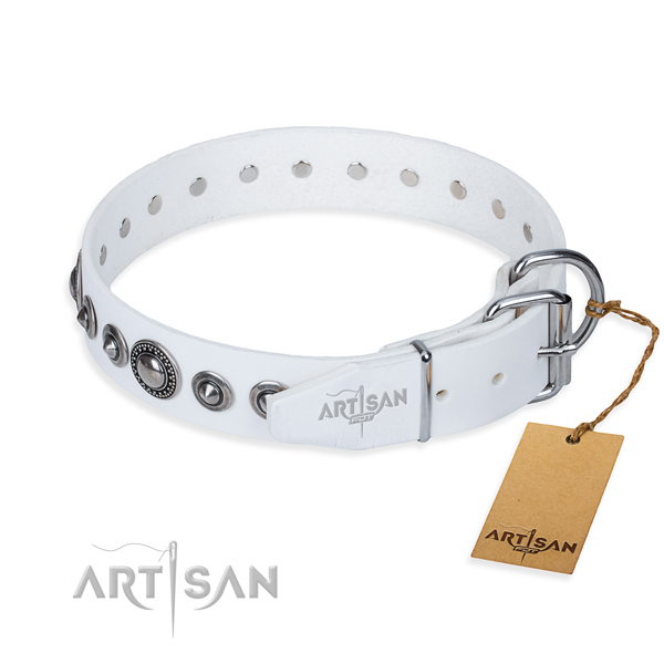 Full grain genuine leather dog collar made of top notch material with reliable studs