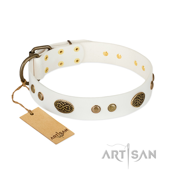 Reliable hardware on natural leather dog collar for your canine