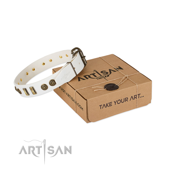 Durable buckle on full grain natural leather dog collar for your doggie
