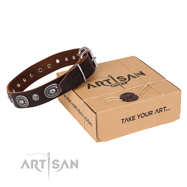 Gentle to touch genuine leather dog collar created for comfortable wearing