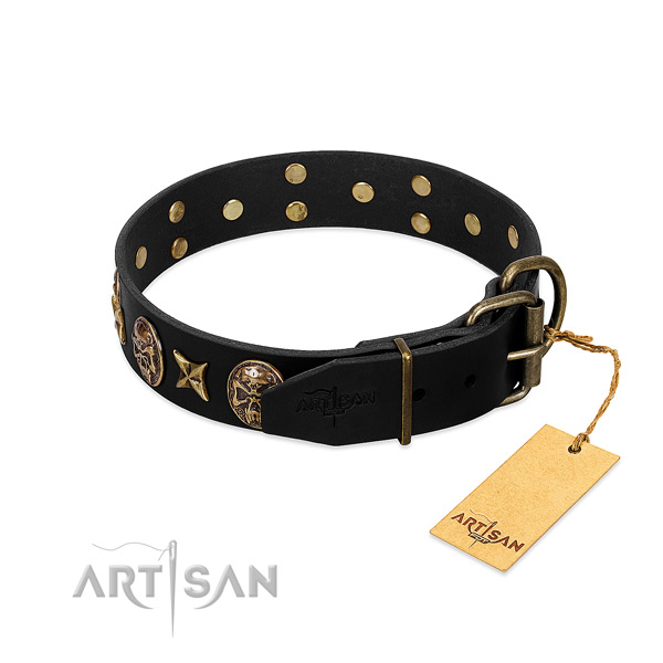 Durable adornments on genuine leather dog collar for your four-legged friend