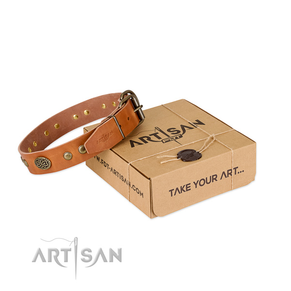 Durable fittings on genuine leather dog collar for your doggie