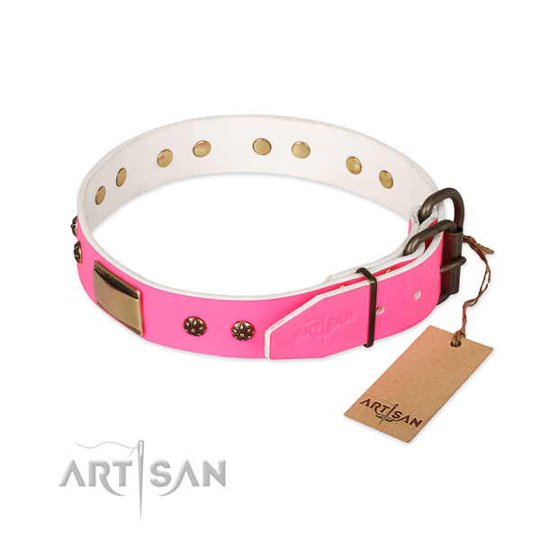 Leather dog collar with durable buckle and studs