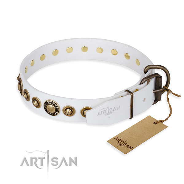 Quality natural genuine leather dog collar handcrafted for daily walking