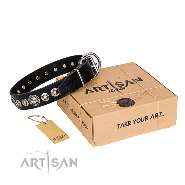 Durable full grain leather dog collar