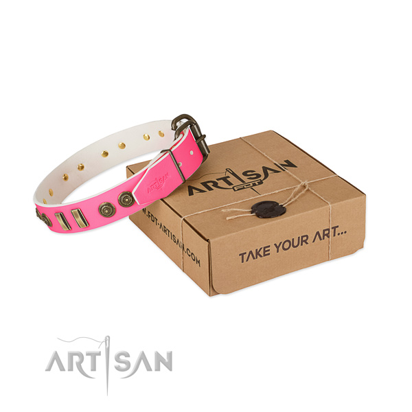 Strong studs on full grain natural leather dog collar for your doggie