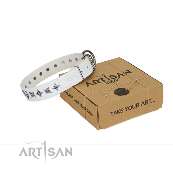 Top quality full grain natural leather dog collar with awesome studs
