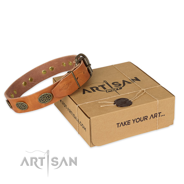 Strong D-ring on full grain leather collar for your attractive doggie