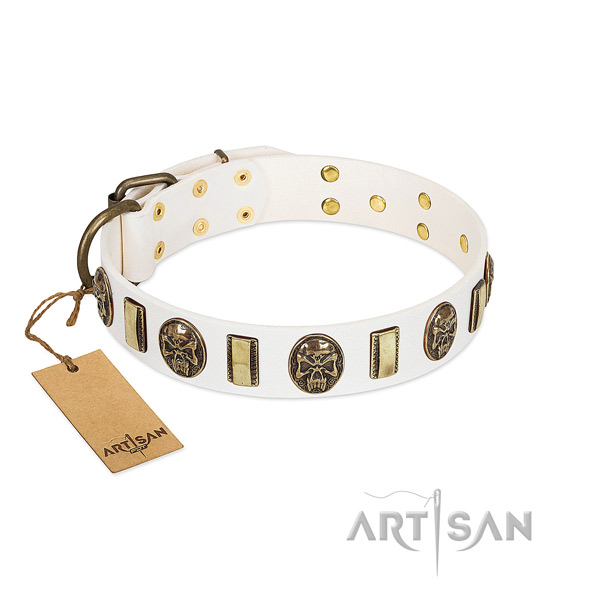 Decorated full grain natural leather dog collar for comfy wearing