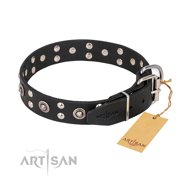 Full grain genuine leather dog collar with extraordinary rust-proof decorations