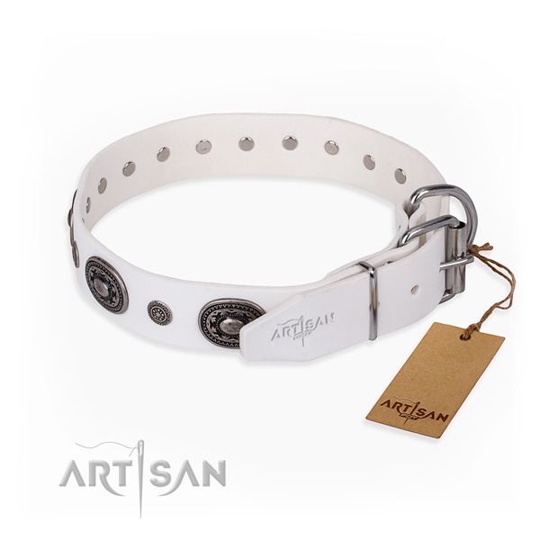 Durable natural genuine leather dog collar handmade for everyday use